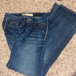 BKE Buckle Dark Distress Bootcut Jean Madison long